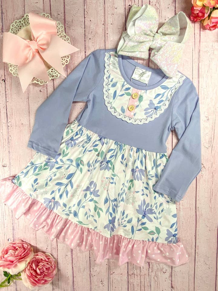 Purple & Pink Floral Tiered Dress for wholesale by The Hair Bow Company