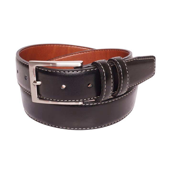 Black Classic Leather Belt with Double Loop for wholesale by YRI Custom Designs