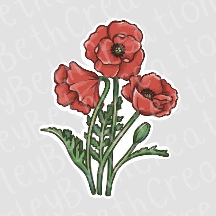 Red Poppy Flower Sticker | Botanical Sticker | Waterproof Sticker for wholesale by CarleyBethCreations
