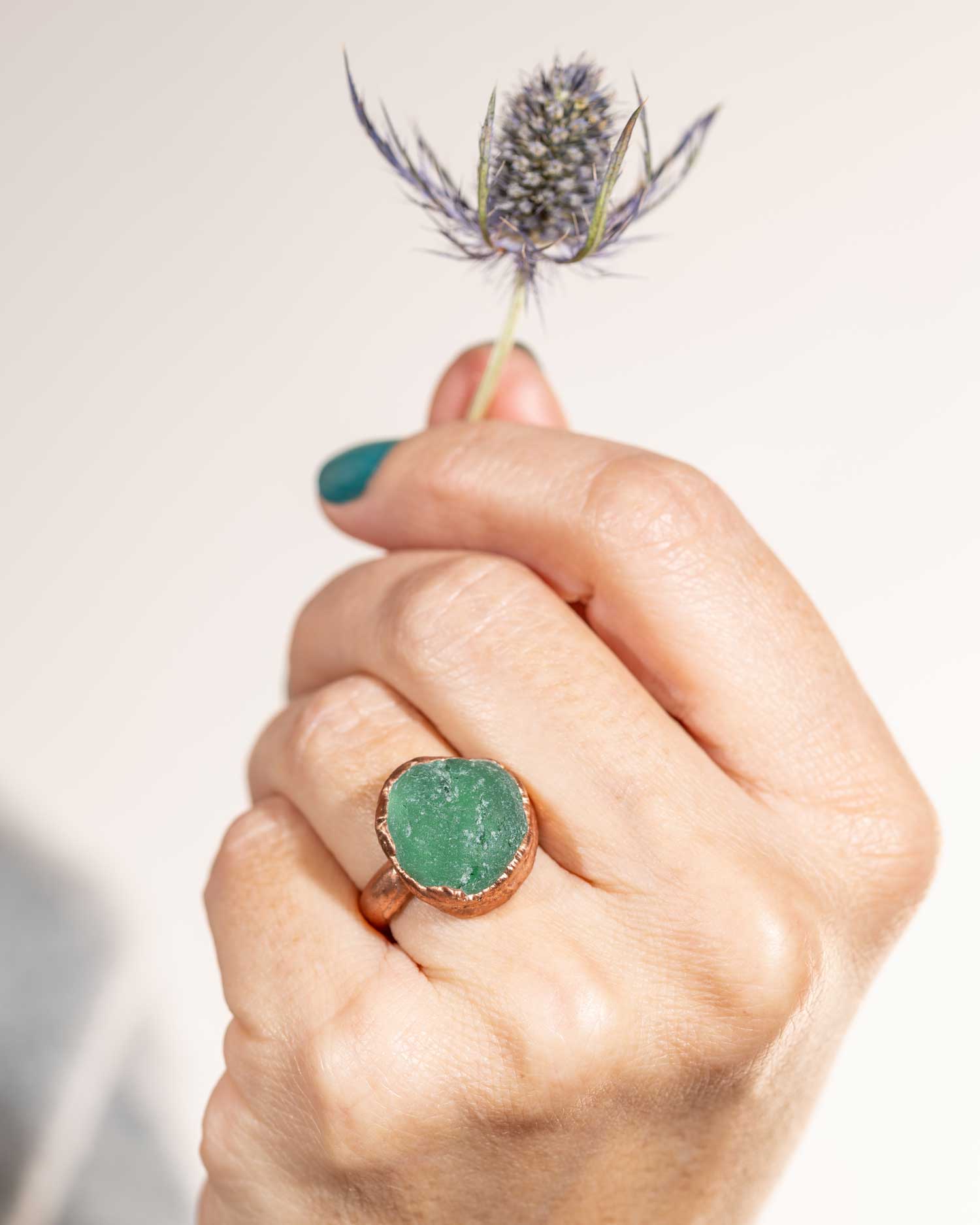 Silver Coast Designs - Wholesale Cocktail/Statement Ring - Teal Sea Glass Ring size 5 1/21