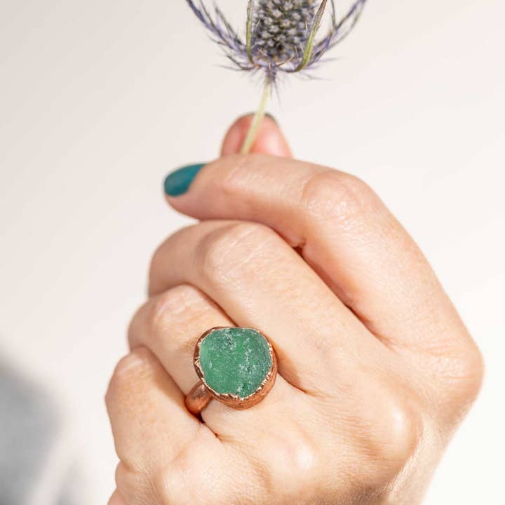Silver Coast Designs - Wholesale Cocktail/Statement Ring - Teal Sea Glass Ring size 5 1/21