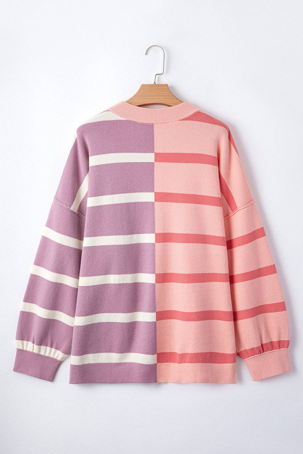 Amaryllis Apparel - Wholesale Tunic Sweater - Women's - Stripe Colorblock Oversized Sweater12