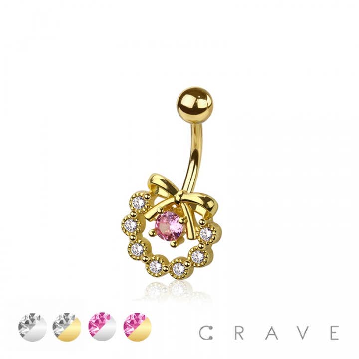316L SURGICAL STEEL MULTI CZ CHAIN RIBBON BELLY BUTTON RING for wholesale by CRAVE