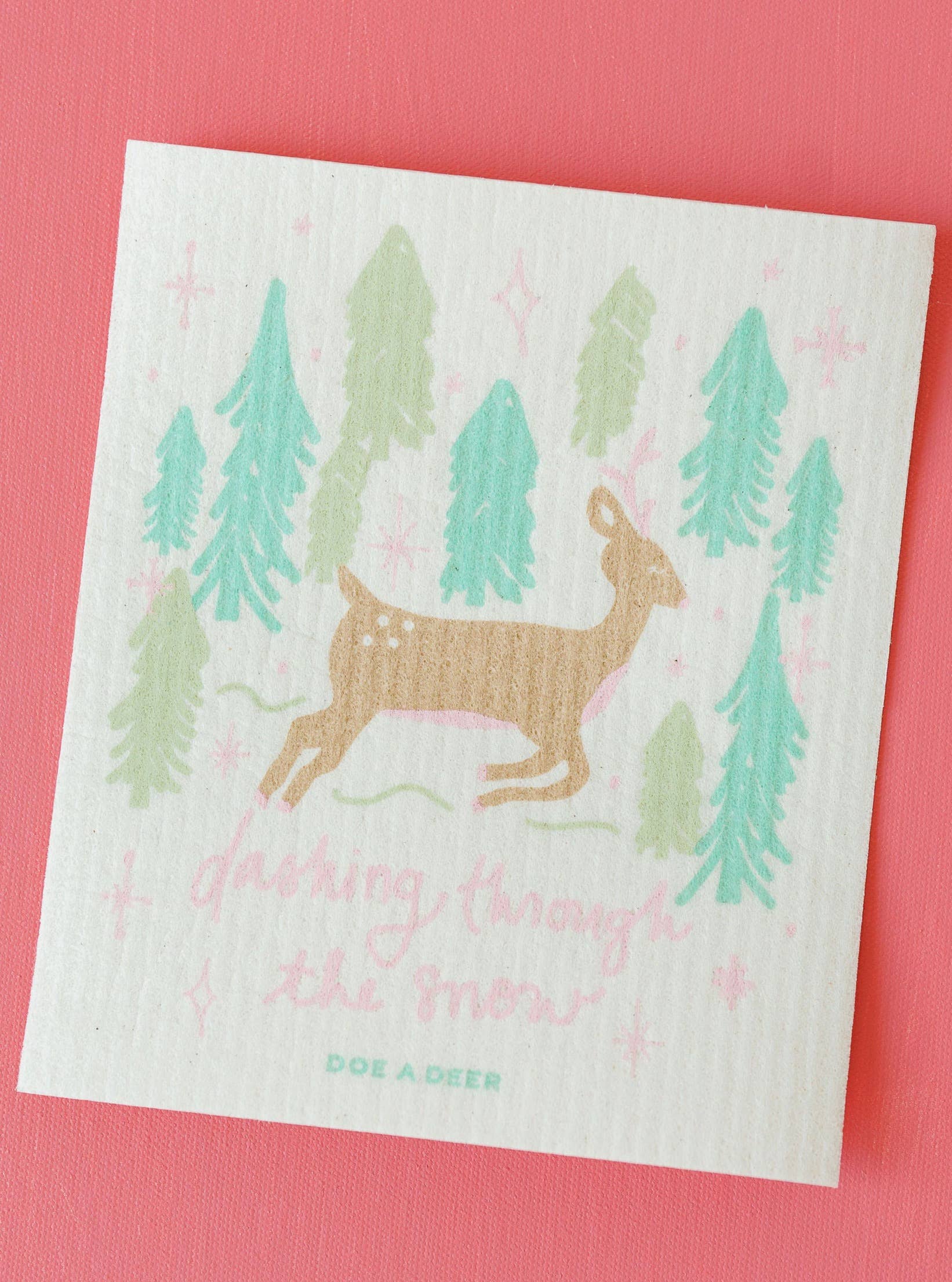 Doe A Deer - Wholesale Dishcloth - Dashing Through The Snow Swedish Dishcloth | Holiday