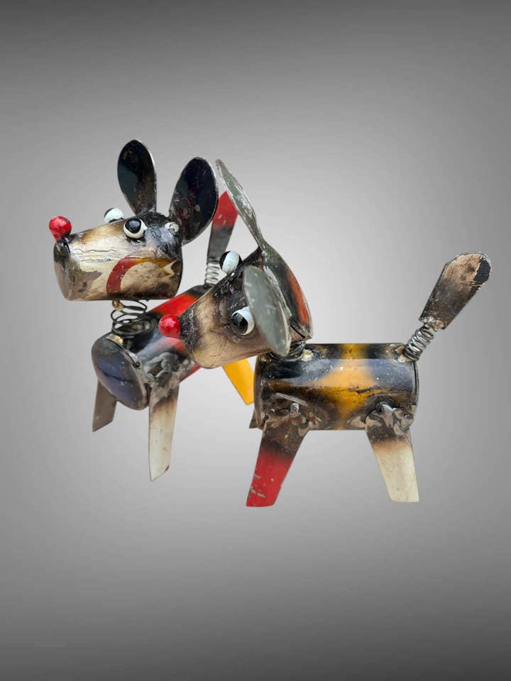 Recycled metal small dog ornament. for wholesale by Batik Indah