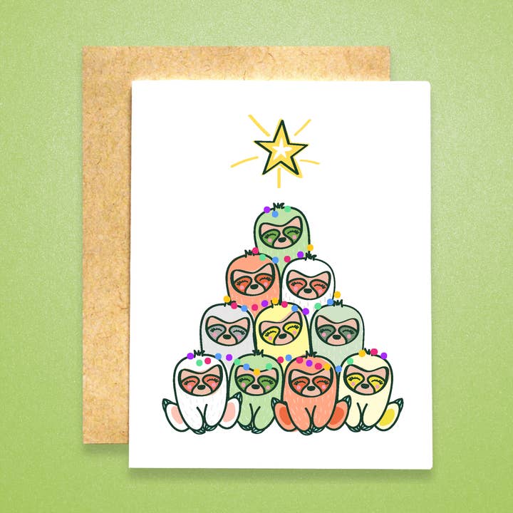 Cartão de Natal Preguiça por atacado de Raven + Unicorn