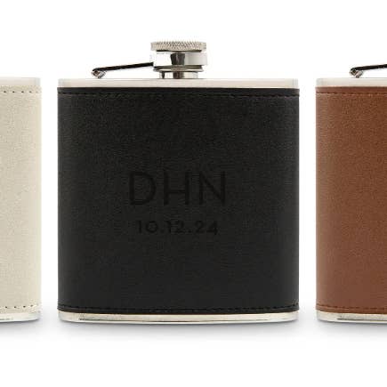Weddingstar Inc. - Wholesale Flask - Faux Leather Wrapped Metal Hip Flask - Modern Monogram1