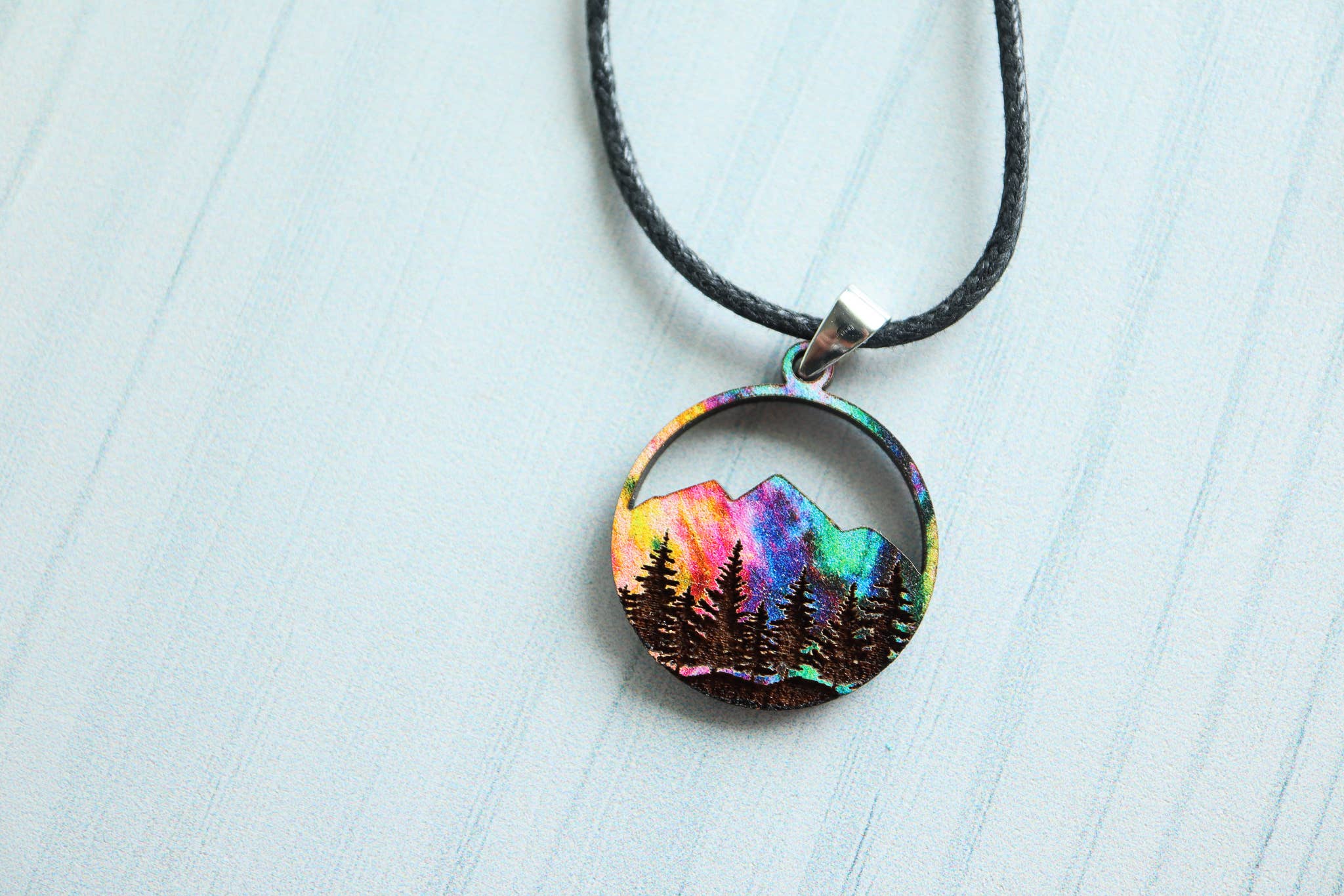 Nine Mile Creative - Wholesale Pendant/Charm Necklace - Aurora Mountains Wood Pendant Adjustable Necklace9