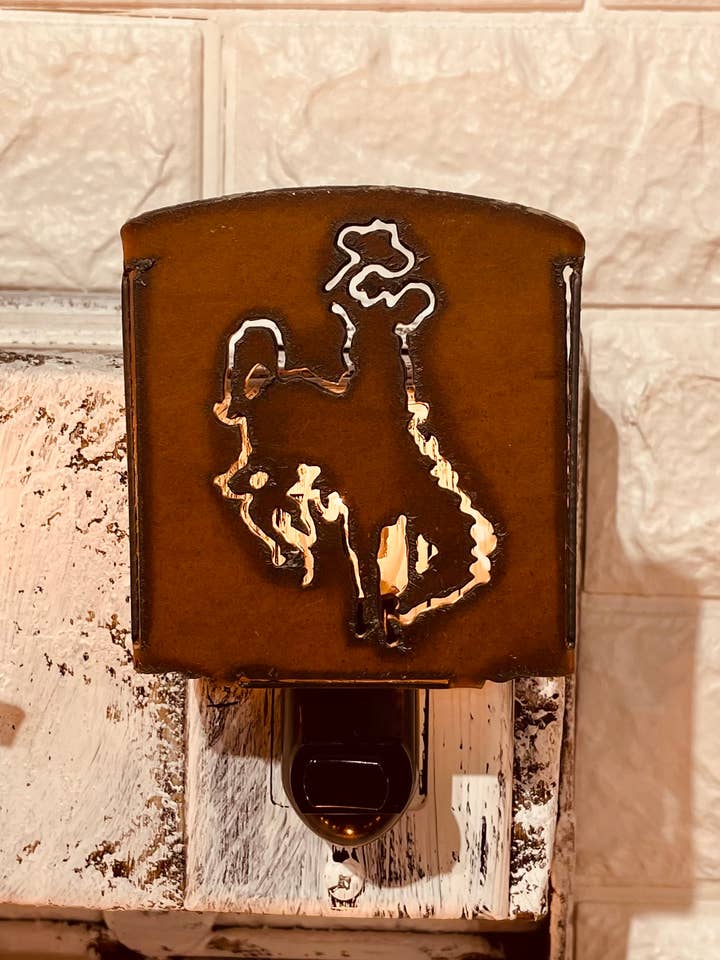 Wyoming Bronc Rider Rodeo Classic Night Light for wholesale by Universal Ironworks USA