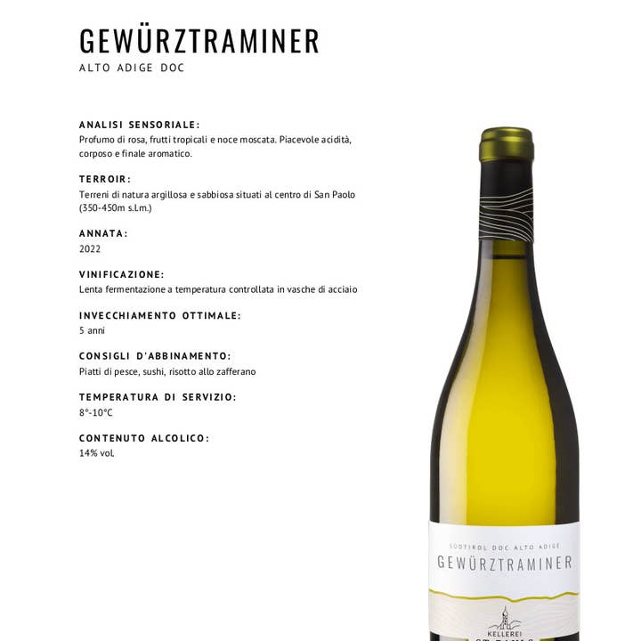 Metina SAS - Wholesale White Wine - Gewurztraminer South Tyrol Cantina San Paolo cl 37.54