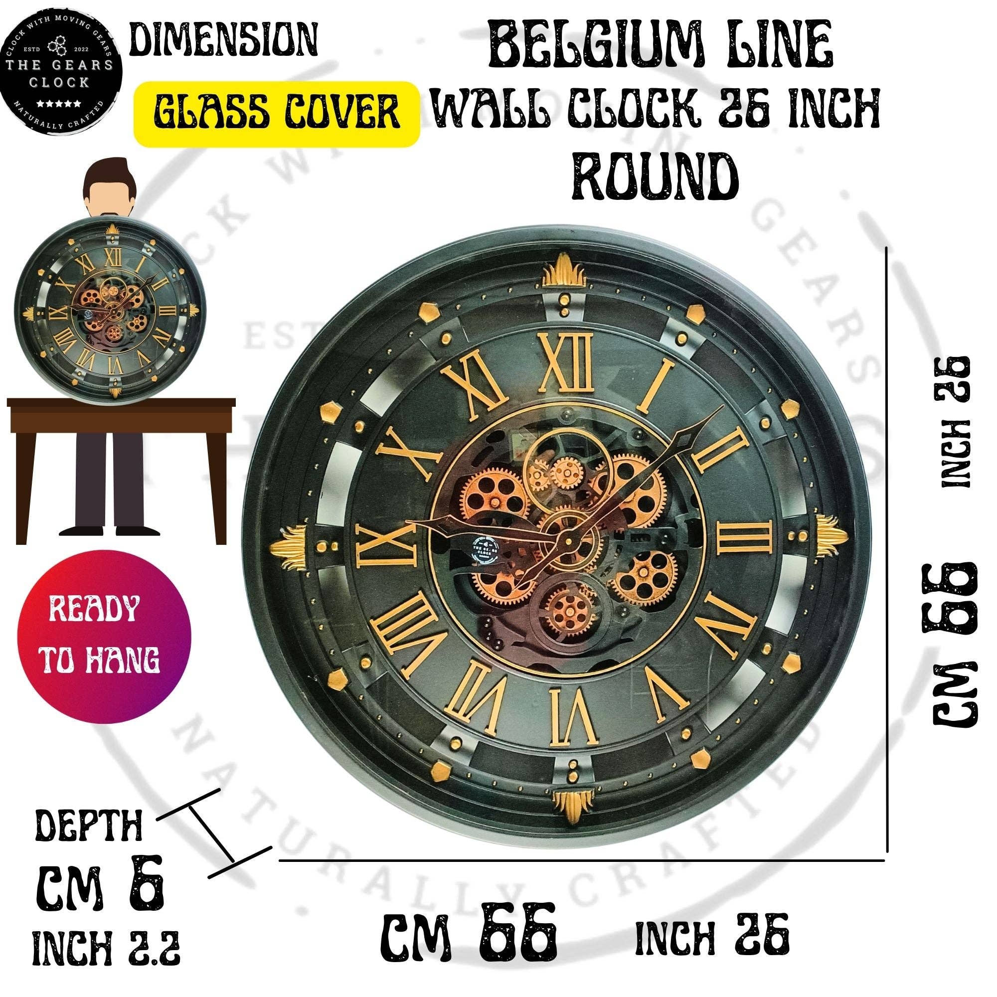 The Gears Clock - Wholesale Wall Clock - BELGIUM LINE WALL CLOCK ROUND 26 INCH GREEN12