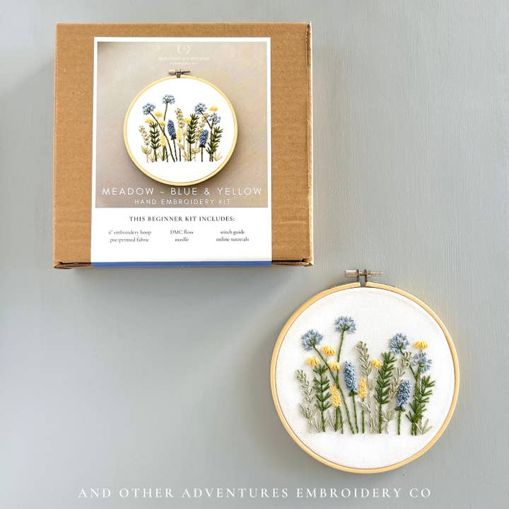 And Other Adventures Embroidery Co - Wholesale Embroidery/Cross Stitch Supplies - Beginner Embroidery Kit - Meadow in Blue & Yellow1
