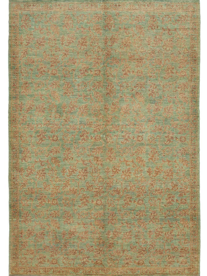6x9 Groene Oushak Tapijt - 33612 voor wholesale door RUG N CARPET