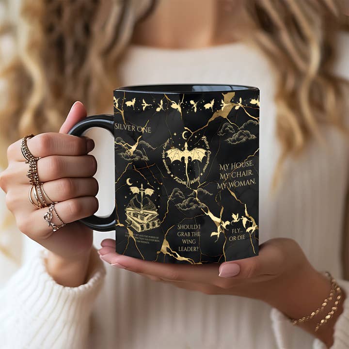 MagicMerchEmporium - Wholesale Coffee Mug - Fourth Wing Black & Gold Mug2