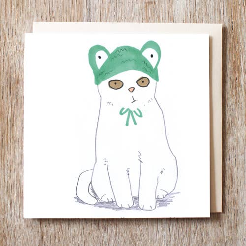 Cat In Frog Hat Card for wholesale by Jo Clark Design