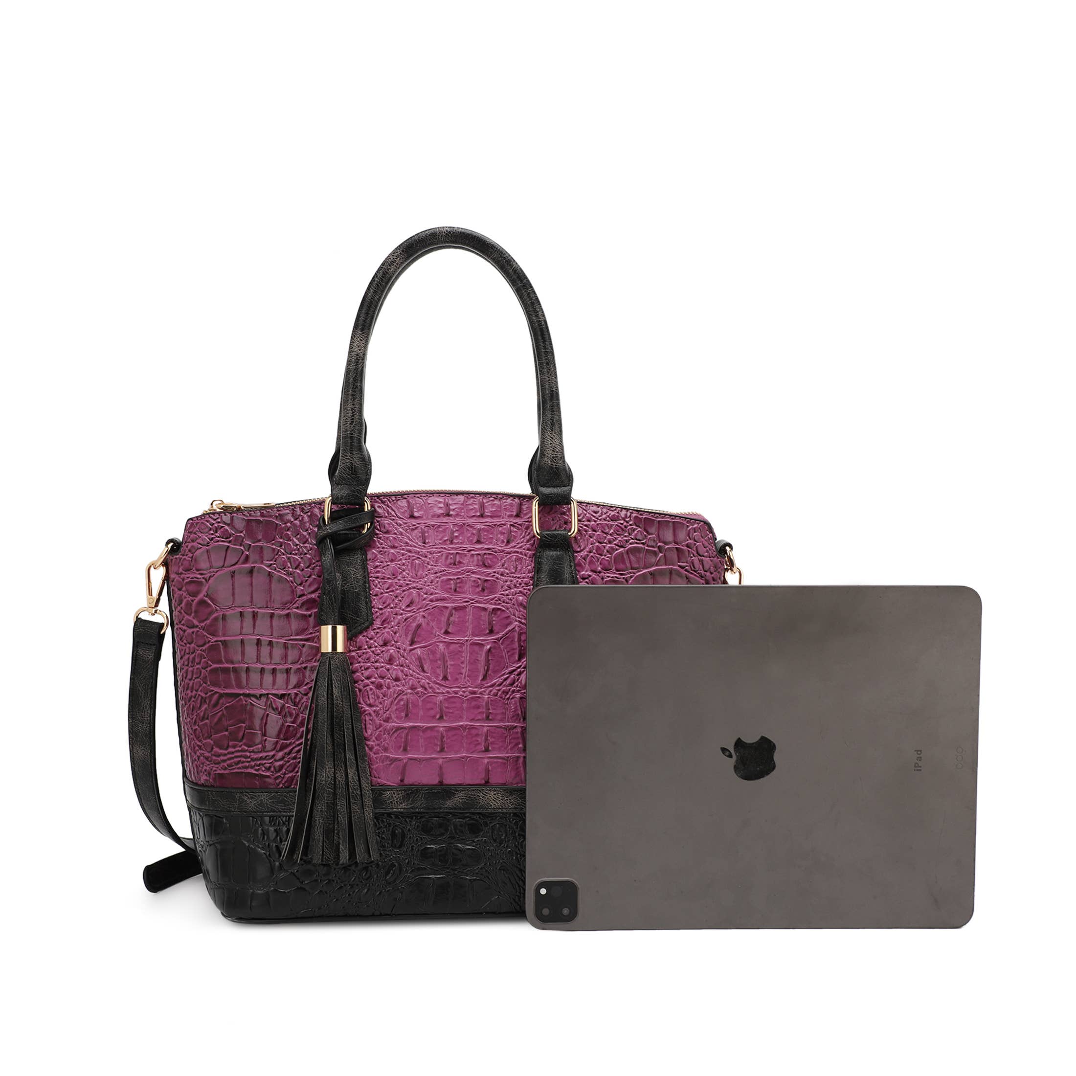 KAYLA+AVA - Vendita all'ingrosso Borsa tote - Donna - BORSA VERONICA CON MOTIVO COCCODRILLO GOFFRATO BICOLORE CON PORTAFOGLIO2