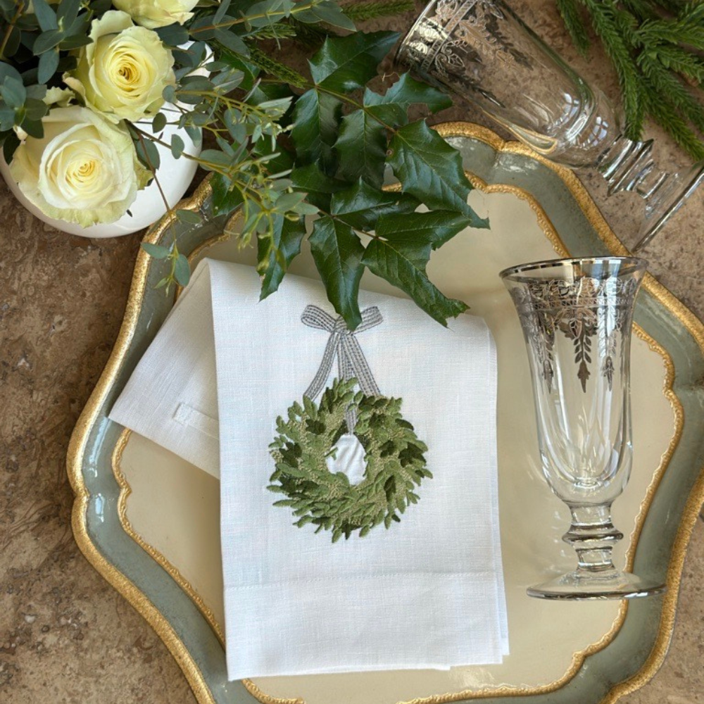 Arte Italica & Crown Linen Designs - Wholesale Tea Towel - Boxwood Wreath Linen Towel8
