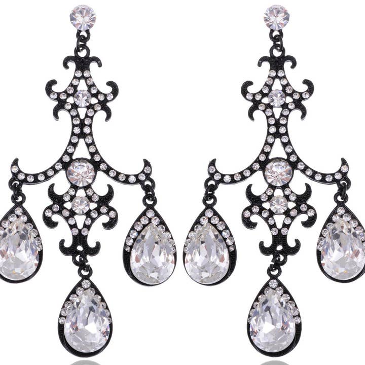 AK Brand - Wholesale Dangle Earrings - Jet Black Gothic Edgy Chandelier Dangle Drop Earrings