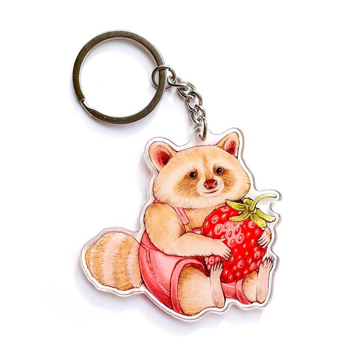 Strawberry Blond Raccoon Keychain for wholesale by Allison Stoiser Art