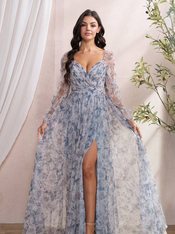 Floral Print Long Sleeve Maxi Dress for wholesale by Rosemore Couture