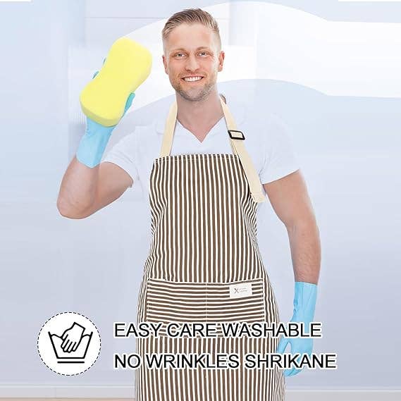 Crover - Wholesale Apron - Cotton Striped Kitchen Aprons – Adjustable Bib with Pockets4