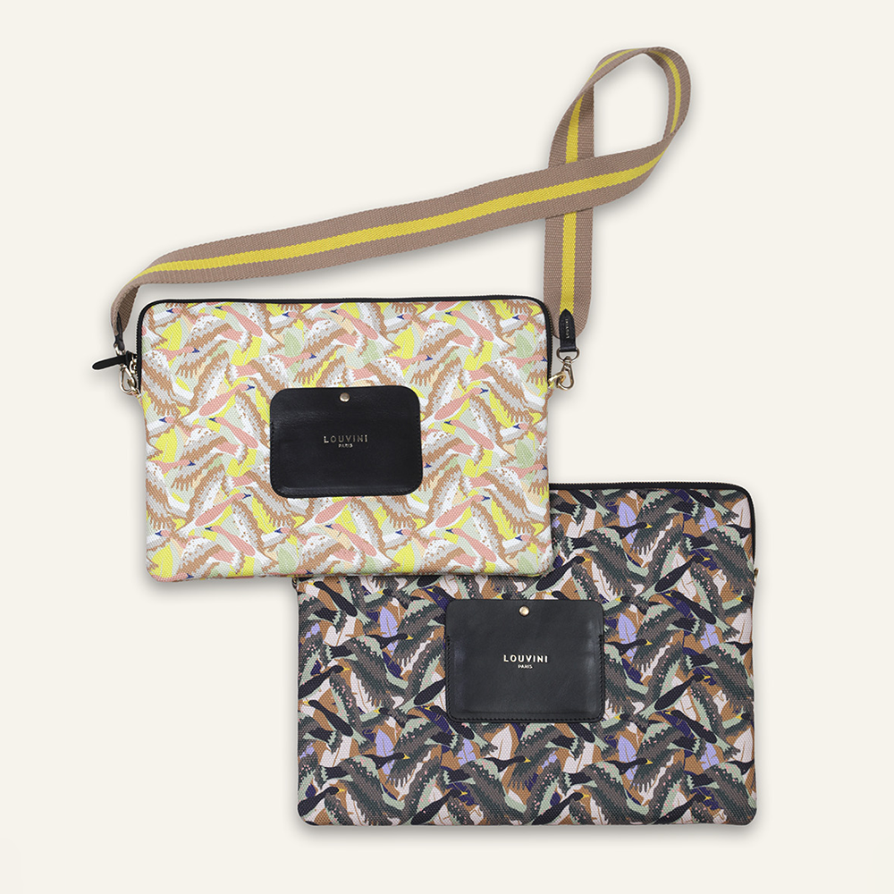 Louvini Paris - Vente Étui pour ordinateur portable/tablette – femme - Pochette pour ordinateur STELLA Oiseaux - Kaki6