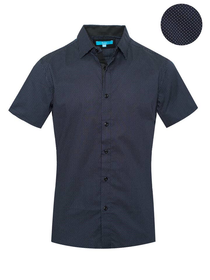 Perruzo - Wholesale Button Down Shirt - Men's - 3200 Black Geometric Pattern S/S Shirt
