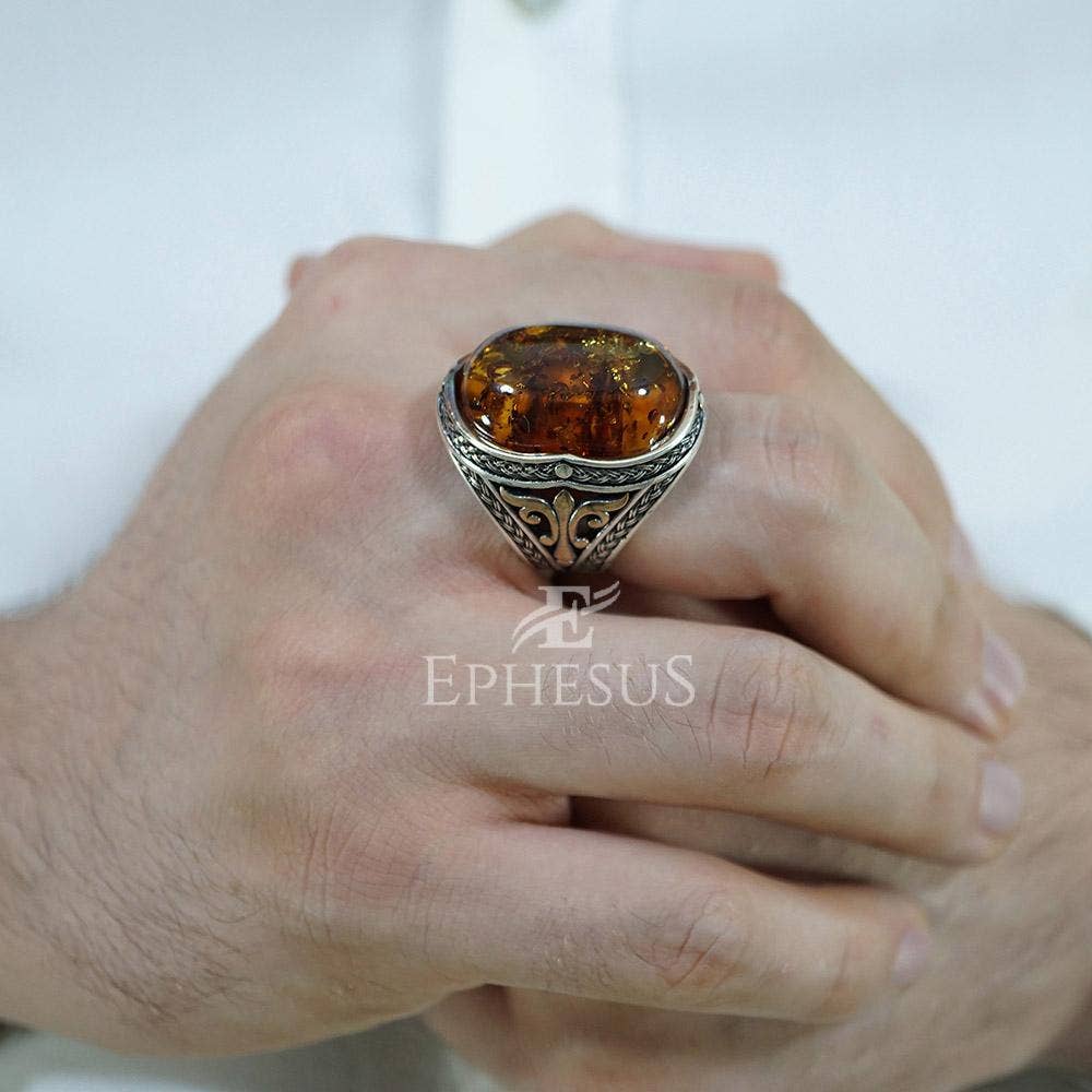 Ephesus Jewelry – Anel de cocktail/declaração por atacado – Anel de pedra âmbar prata esterlina1