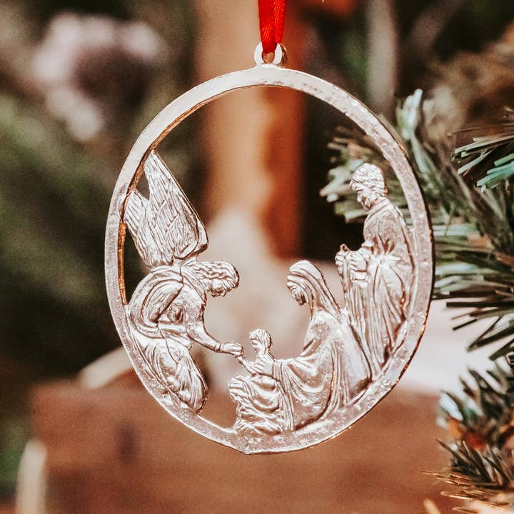 House of Morgan Pewter - Wholesale Ornament Set - Handmade Nativity Ornaments - Baby Jesus Manger Gifts0