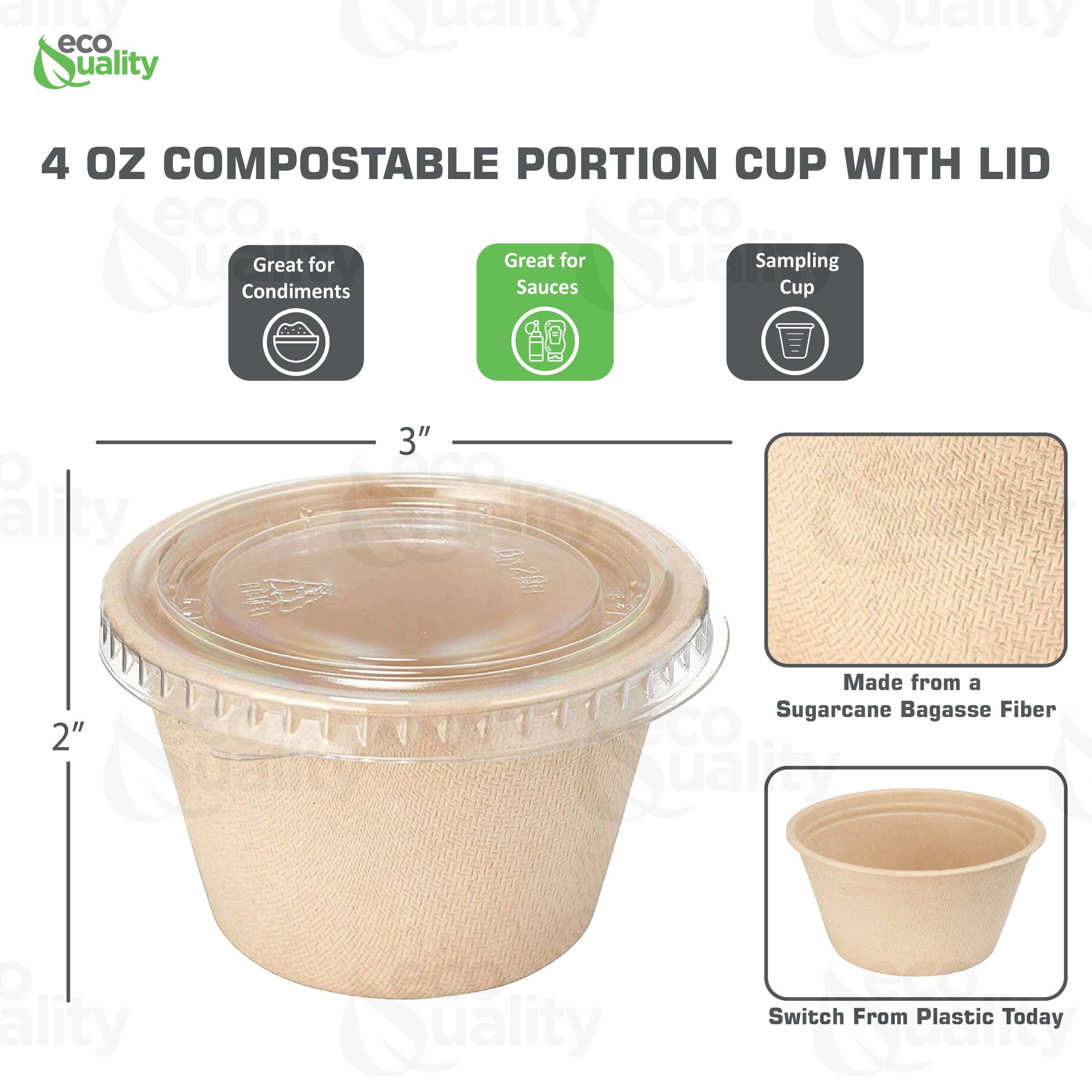 EcoQuality - Wholesale Disposable Cup - 4Oz Compostable Souffle Portion Cup with Lid, Disposable Bio2