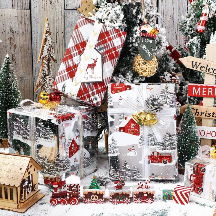 Wrapaholic Gifts & Packing Company - Wholesale Wrapping Paper Roll - Christmas Wrapping Paper Roll - Red Silver Snow Truck Foil