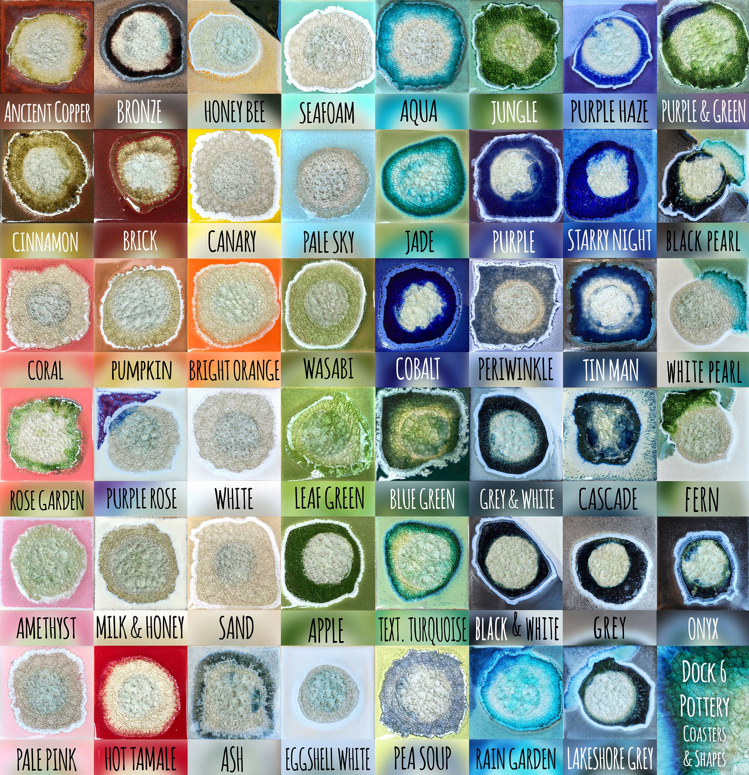 Dock 6 Pottery - Vente Sous-verre - Sous-verre Geode Crackle, individuel, 4 « x 4", verre fondu44