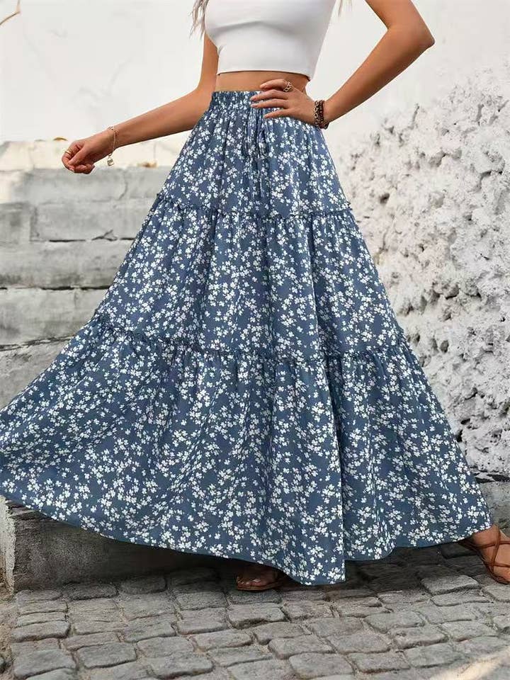 Miss Sparkling - Wholesale Skirt - Women's - Floral tiered maxi skirt1