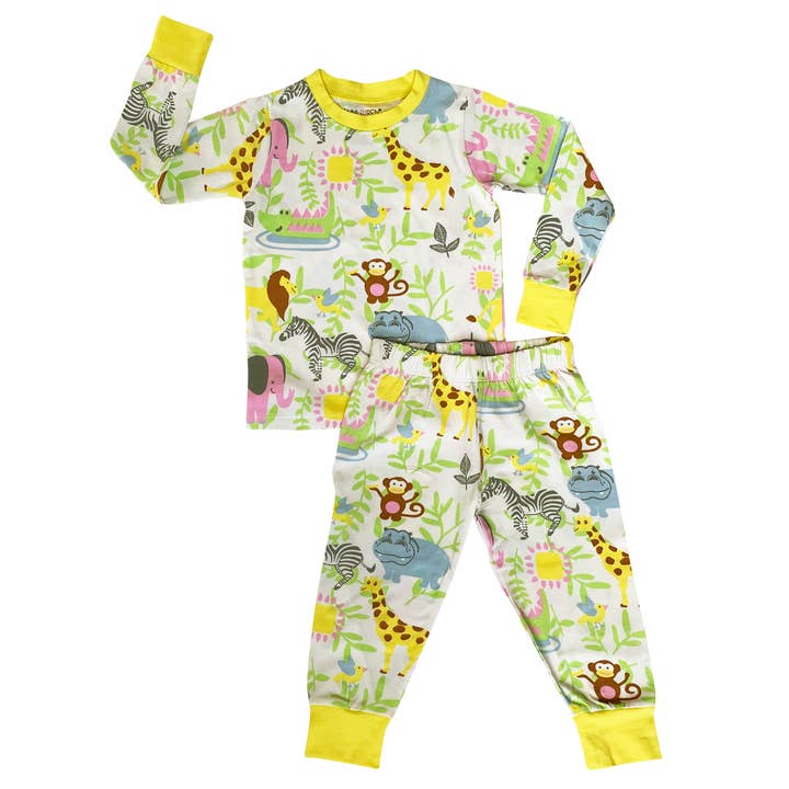 AnnLoren – wholesale Pyjamasset - Barn – Sz 6 Girls Zoo Animals Gul Pyjamas Bomull Barnkläder