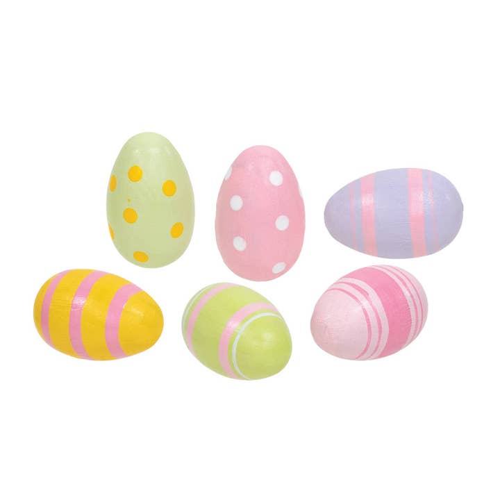 6/Set - Painted Wooden Easter Eggs - 2”H for wholesale by CWI Gifts