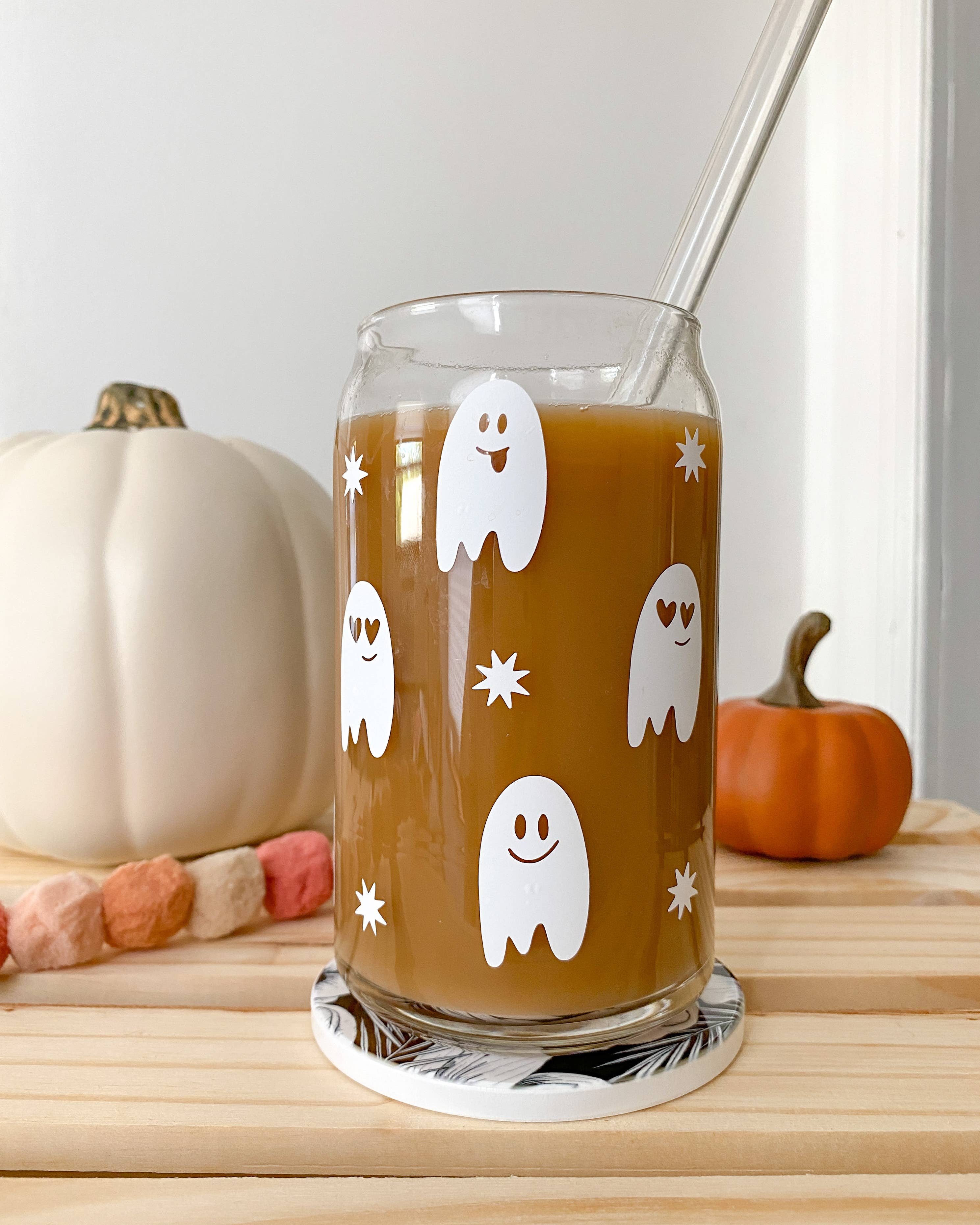 Created By Christine - Wholesale Drinking Glass/Cup - Cute Ghost Fall Halloween Glass Can Cup