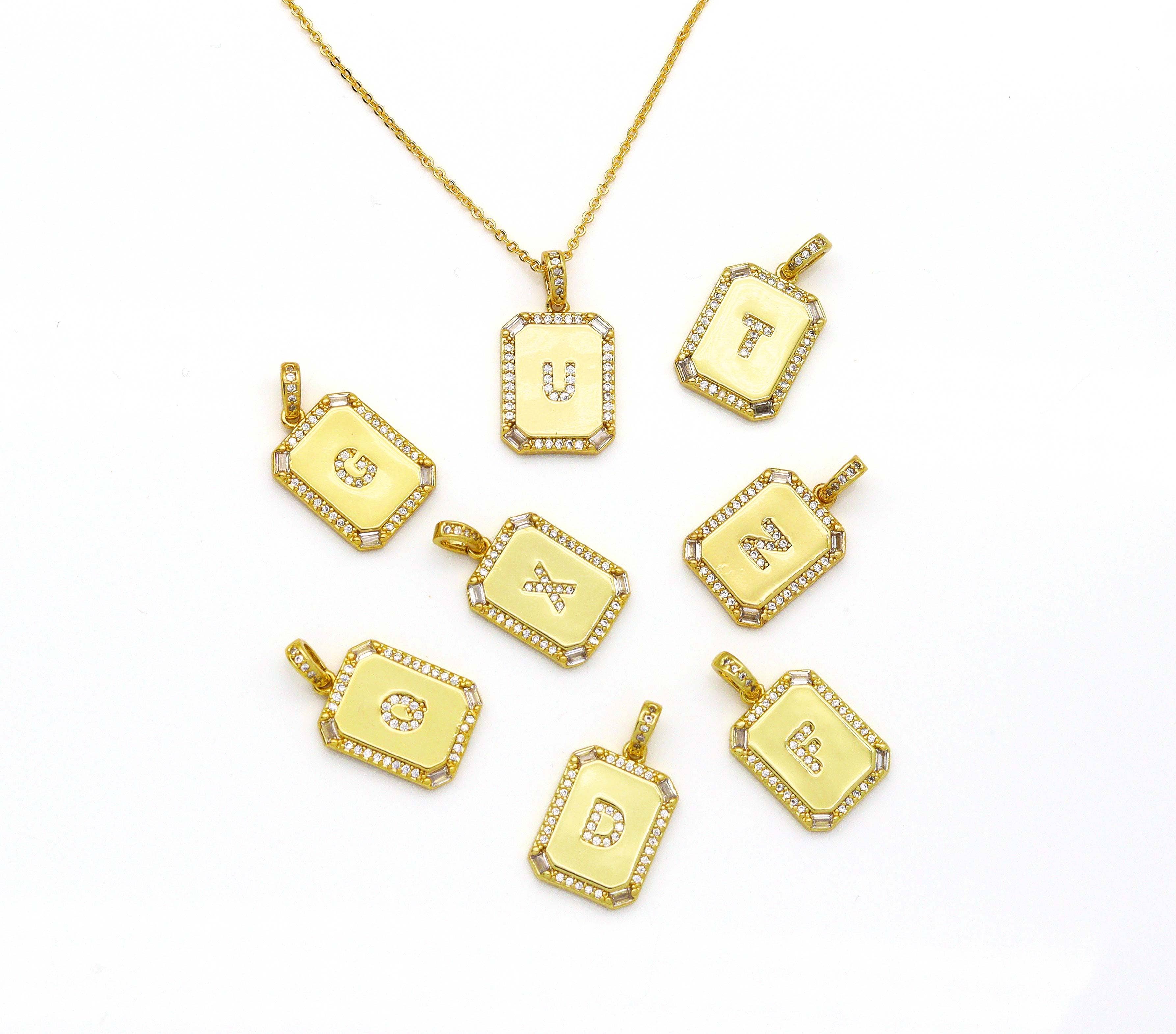 BestBeads&Beyond - Wholesale Pendant/Charm Necklace - Gold Filled Tile Initial Letter Necklace, Peronalized Necklace, Sku#CL250