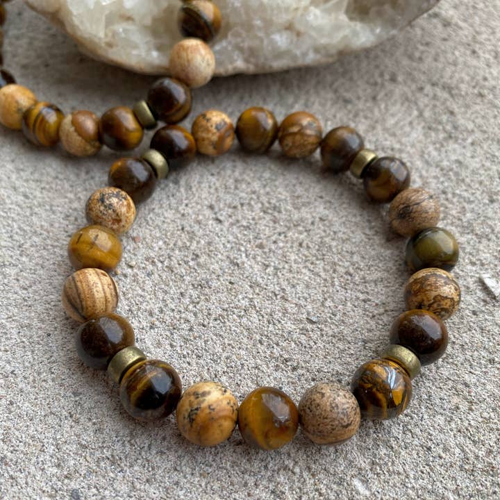Pulsera de coraje ojo de tigre Pulsera de jaspe neutro terroso para venta al por mayor de Coconut Quartz
