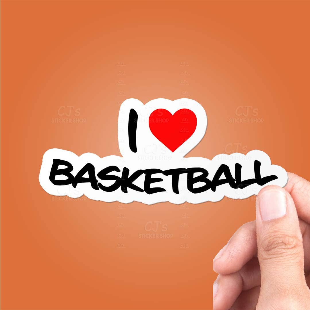 Autocollant en vinyle « I Love Basketball » pour la vente par CJ's Sticker Shop