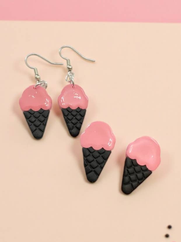 Black and Pink Ice Cream Cone Dangles for wholesale by Clay Dazing