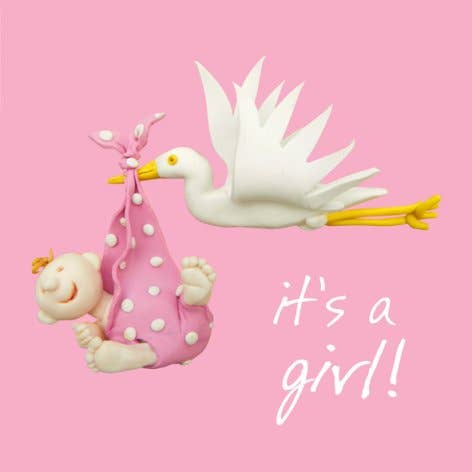 Stork - Baby Girl new baby card for wholesale by Inky Blue Ltd t/a Holy Mackerel