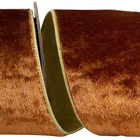 Plush Copper Velvet Deluxe Dupioni Metallic Backed Wired, 4" for wholesale by RELIANT RIBBON