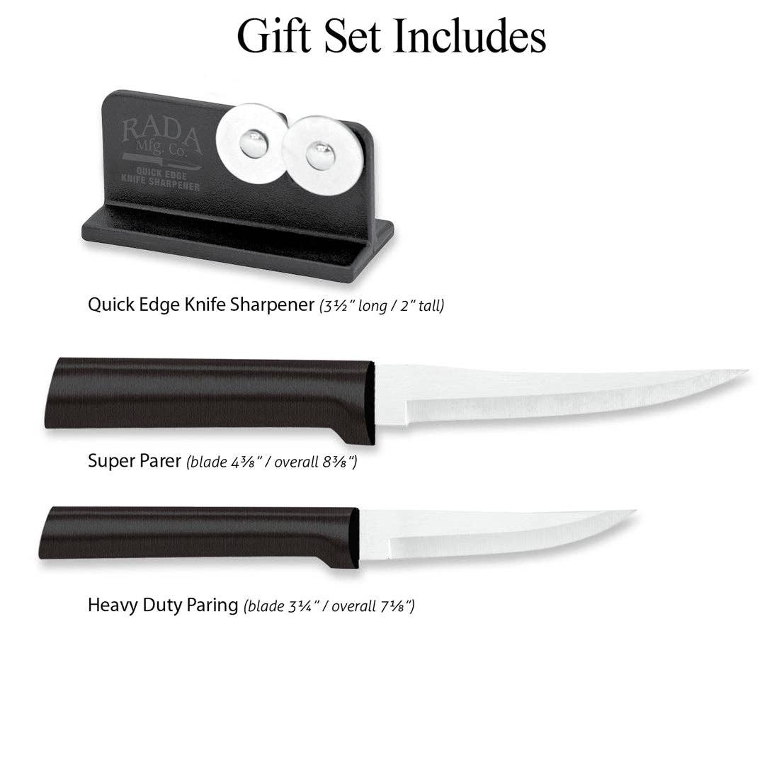 Rada Cutlery - Wholesale Knife Set - Black Paring Plus Sharpener Gift Set1