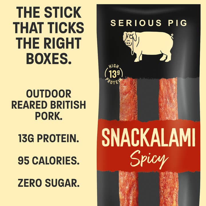 Serious Pig – wholesale Jerky – Snackalami 'Spicy' (shelf-ready box of 24 x 30g)4