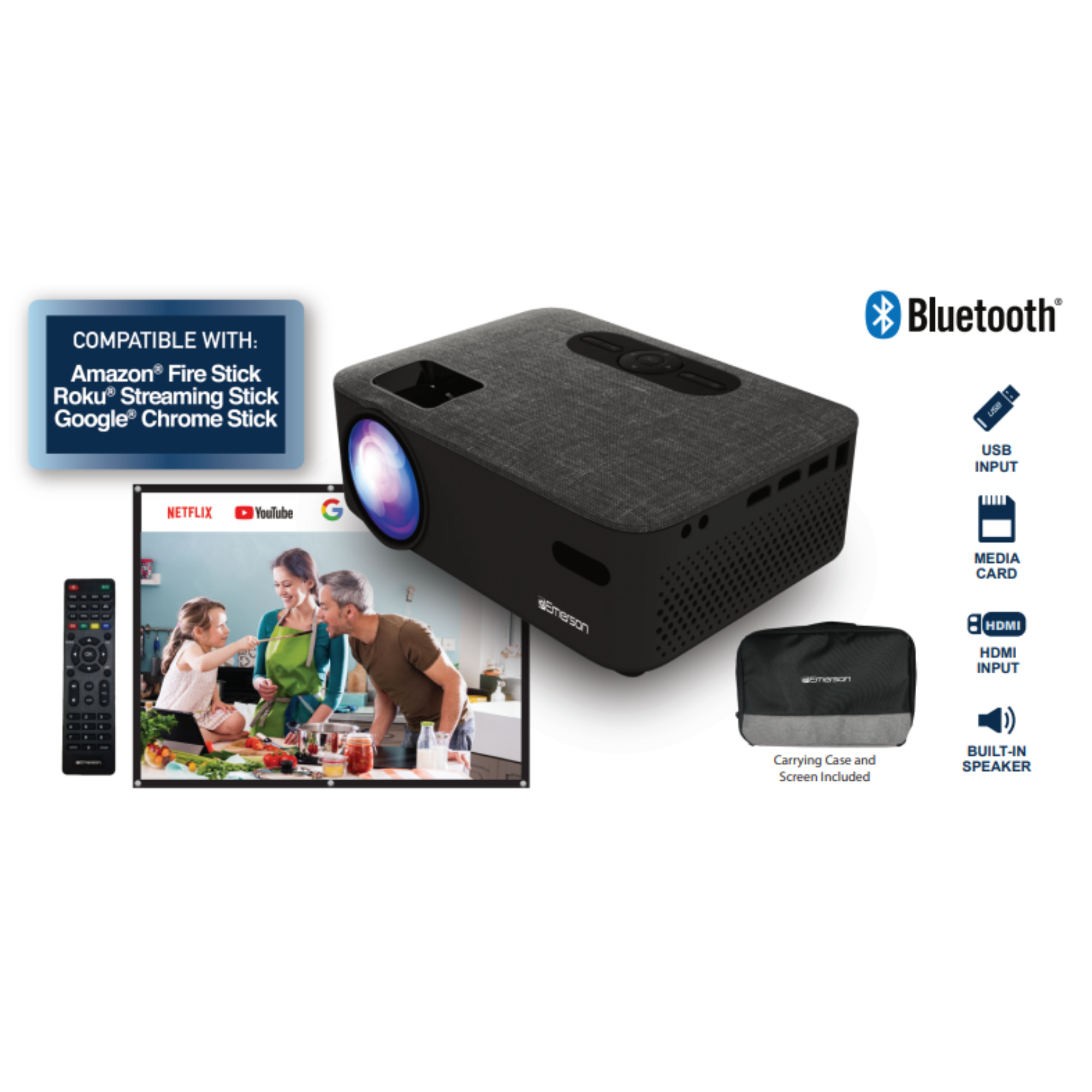JupiterGear Home - Wholesale Portable Projector - Kids - Emerson Portable Projector with Portable Screen & Carry Case1