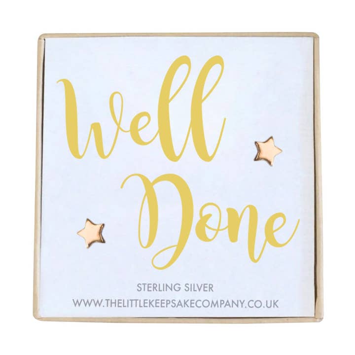 Roségouden oorbellen met Vermeil Quote — Goed gedaan voor wholesale door The Little Keepsake Company