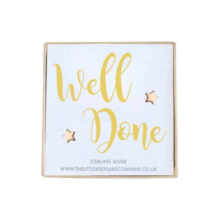 Rose Gold Vermeil Quote Earrings – Well Done for wholesale by The Little Keepsake Company