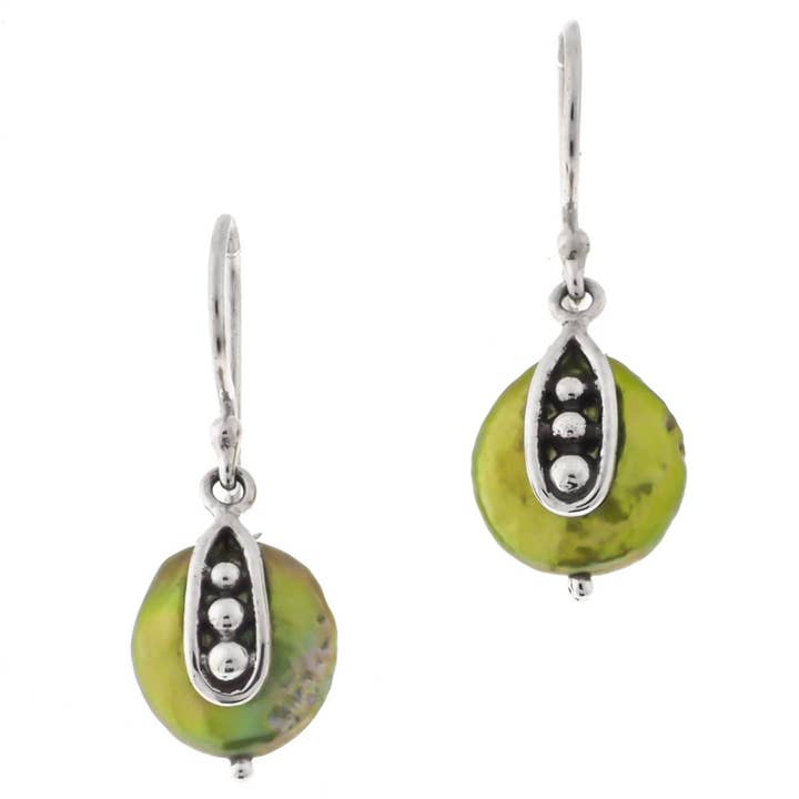 FifiRose - Wholesale Dangle Earrings - 925 silver cute green biwa freshwater coin pearl sterling earrings, 11/16"3