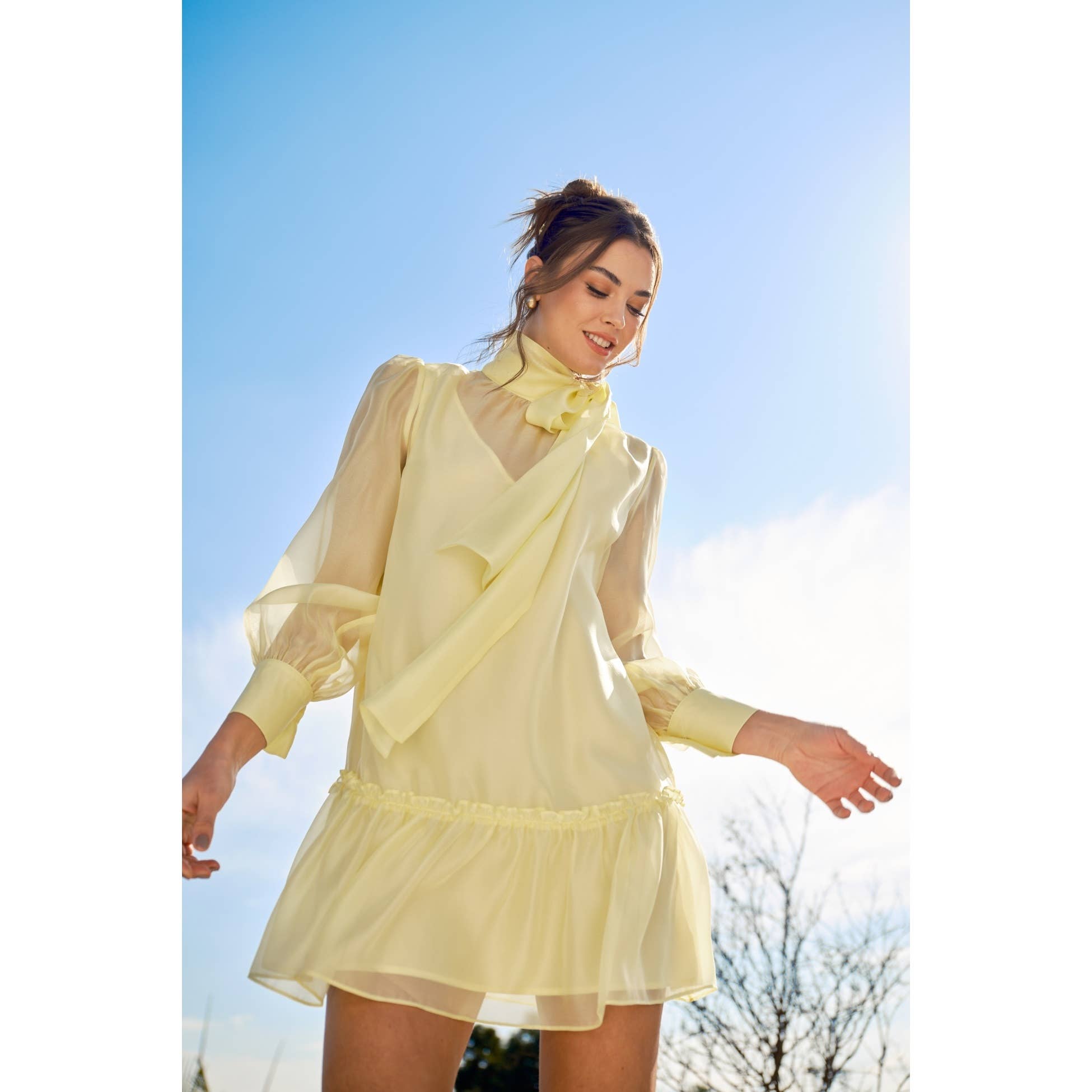 INA – Vestido - Mulher por atacado – Vestido Mini de Chiffon Pastel com Laço Transparente12