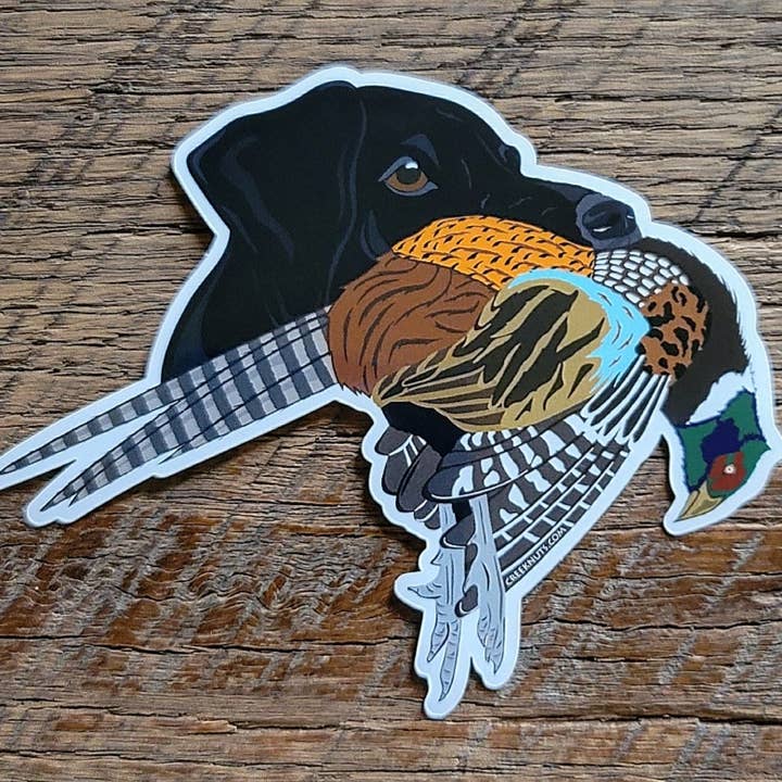 Black German Shorthaired Pointer with Pheasant Sticker for wholesale by creeknuts.com